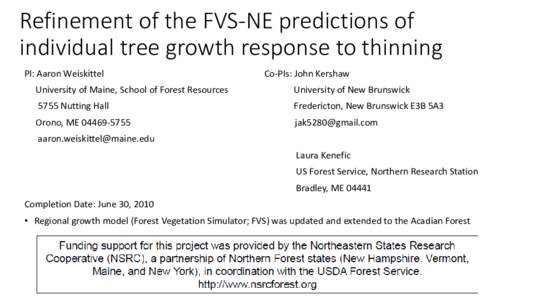 Refinement of the FVS-NE predictions of individual tree growth response to thinning