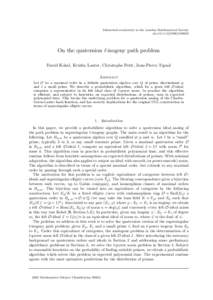 Submitted exclusively to the London Mathematical Society doi:On the quaternion `-isogeny path problem David Kohel, Kristin Lauter, Christophe Petit, Jean-Pierre Tignol Abstract