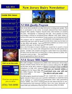 JulyNew Jersey Dairy Newsletter Inside this issue: NJ Milk Quality Program