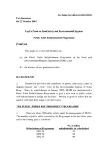 LC Paper No. CB[removed]) For discussion On 22 October 2002 LegCo Panel on Food Safety and Environmental Hygiene Public Toilet Refurbishment Programme