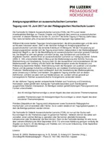 Aneignungspraktiken an ausserschulischen Lernorten                                         Tagung vom 10. Juni 2017 an der Pädagogischen Hochschule Luzern
