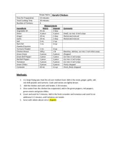 Recipe Name   Time for Preparation  Total Cooking Time  Number of Portions    Ingredients 