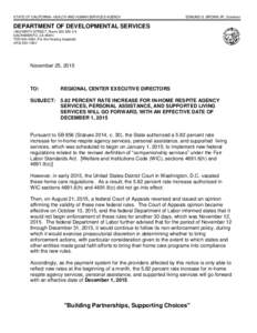 5.82 PERCENT RATE INCREASE FOR IN-HOME RESPITE AGENCY SERVICES, PERSONAL ASSISTANCE, AND SUPPORTED LIVING SERVICES WILL GO FORWARD, WITH AN EFFECTIVE DATE OF DECEMBER 1, 2015