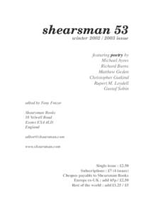 shearsman 53 winter[removed]issue featuring poetry by Michael Ayres Richard Burns