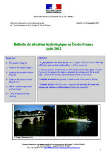 PREFECTURE DE LA RÉGION D’ILE-DE-FRANCE  Direction régionale et interdépartementale de l’environnement et de l’énergie d’Ile-de-France  Gentilly, le 10 septembre 2012