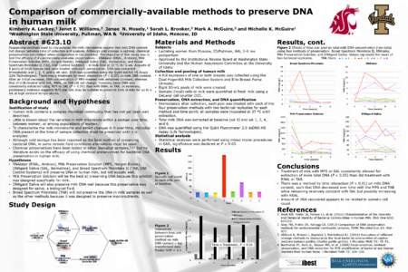 Comparison of commercially-available methods to preserve DNA in human milk Kimberly A. Lackey,1 Janet E. Williams,2 Janae N. Mosely,1 Sarah L. Brooker,2 Mark A. McGuire,2 and Michelle K. McGuire1 1Washington State Univer