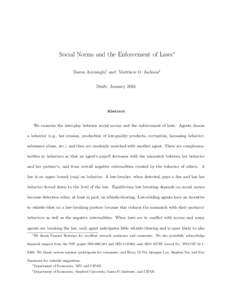 Social Norms and the Enforcement of Laws∗ Daron Acemoglu† and Matthew O. Jackson‡ Draft: January 2016 Abstract