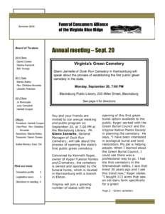 Funeral Consumers Alliance of the Virginia Blue Ridge Summer[removed]Annual meeting – Sept. 20