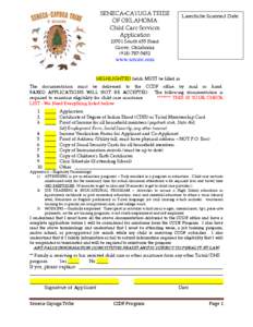 SENECA-CAYUGA TRIBE OF OKLAHOMA Child Care Services Application  Laserfiche Scanned Date: