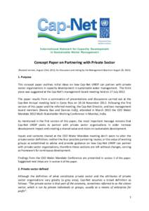 International Network for Capacity Development in Sustainable Water Management Concept Paper on Partnering with Private Sector (Revised version, August 23rd, 2013, for discussion and noting by the Management Board on Aug