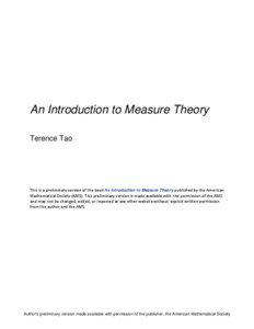 An Introduction to Measure Theory Terence Tao