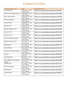 Content Live Chats Subject/Content Area Arts Education School Counseling/Guidance ESL: RTI and ELLs