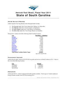 Amtrak Fact Sheet, Fiscal Year[removed]State of South Carolina