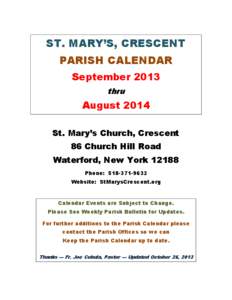 ST. MARY’S, CRESCENT PARISH CALENDAR September 2013 thru  August 2014