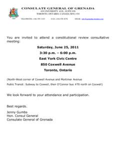 CONSULATE GENERAL OF GRENADA 439 UNIVERSITY AVE., SUITE 930 TORONTO, ONTARIO, CANADA M5G 1Y8 TELEPHONE: (FAX: (