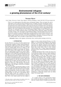 Received 23 May 2001 Accepted 30 May 2001 Published online 19 October 2001 Environmental refugees: a growing phenomenon of the 21st century†