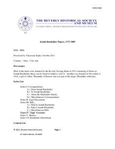 MSS # 008  Josiah Batchelder Papers, MSS: #008 Processed by Vincenzia Sopko, October 2011