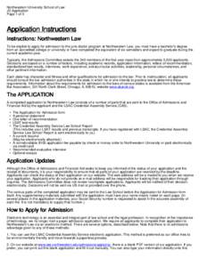 Northwestern University School of Law JD Application Page 1 of 5 Application Instructions Instructions: Northwestern Law