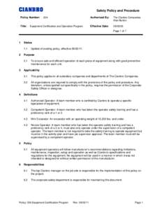 Safety Policy and Procedure Policy Number: Title: 024