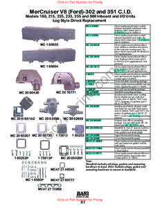 Click on Part Number for Pricing  MerCruiser V8 (Ford)-302 and 351 C.I.D. Models 188, 215, 225, 233, 255 and 888 Inboard and I/O Units Log Style Direct Replacement