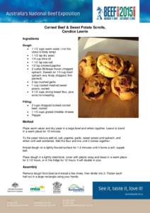 Corned Beef & Sweet Potato Scrolls, Candice Lawrie Ingredients Dough:  1 1/2 cups warm water ( not hot, close to body temp)