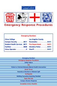 Emergency Response Procedures  Emergency Numbers Citrus College  Los Angeles County