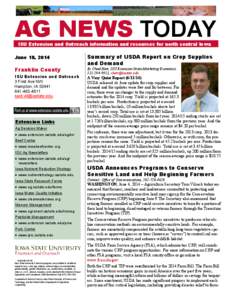 AG NEWS TODAY ISU Extension and Outreach information and resources for north central Iowa June 18, 2014  Franklin County