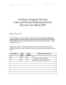 Water Quality Monitoring Protocols in lakes & Streams 2007 Revision 2.01, March  Northeast Temperate Network