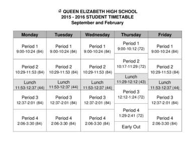 QUEEN ELIZABETH HIGH SCHOOLSTUDENT TIMETABLE September and February Monday  Tuesday