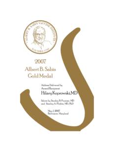 S 2007 Albert B. Sabin Gold Medal  Address Delivered by