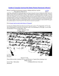 Southern Campaign American Revolution Pension Statements & Rosters Bounty Land Warrant information relating to Michael McCabe VAS550 Transcribed by Will Graves vsl 2VA[removed]