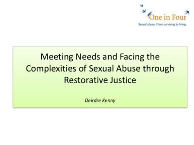 Meeting Needs and Facing the Complexities of Sexual Abuse through Restorative Justice Deirdre Kenny  One in Four is an Irish NGO providing