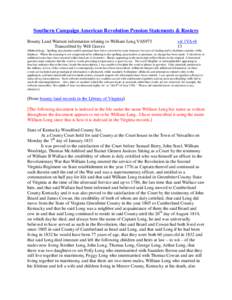 Southern Campaign American Revolution Pension Statements & Rosters Bounty Land Warrant information relating to William Long VAS973 Transcribed by Will Graves vsl 1VA+8 13