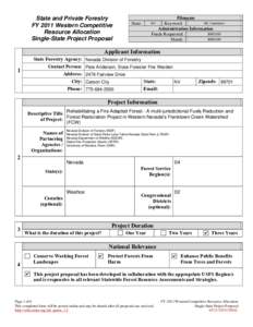 State and Private Forestry FY 2011 Western Competitive Resource Allocation Single-State Project Proposal  Submit Form