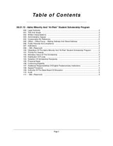 Ta b le o f C o n t e n t s[removed]Idaho Minority And “At-Risk” Student Scholarship Program 000. Legal Authority. ..................................................................................................