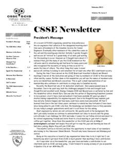 February 2013 Volume 10, Issue 2 CSSE Newsletter President’s Message