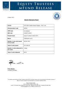 5 March 2015 Monthly Redemption Report mFund  EQT SGH LaSalle Global Property - Rich Trust