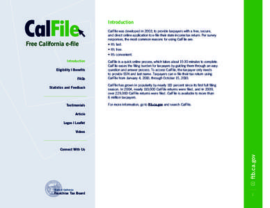 Introduction  Free California e-file Introduction Eligibility | Benefits FAQs