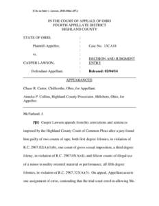 [Cite as State v. Lawson, 2014-Ohio[removed]IN THE COURT OF APPEALS OF OHIO FOURTH APPELLATE DISTRICT HIGHLAND COUNTY STATE OF OHIO,