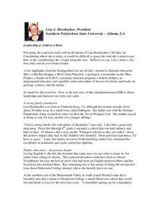 Lisa A. Rossbacher, President Southern Polytechnic State University – Atlanta, GA Leadership as Solid as a Rock