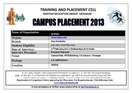 TRAINING AND PLACEMENT CELL NOOTAN EDUCATION GROUP, VISNAGAR Name of Organization  WIPRO