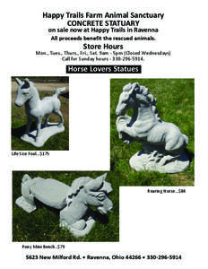 Happy Trails Farm Animal Sanctuary CONCRETE STATUARY on sale now at Happy Trails in Ravenna