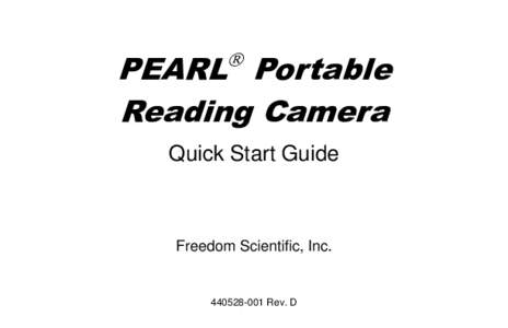 PEARL Portable Reading Camera  Quick Start Guide