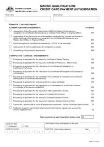 Marine Qualifications CREDIT CARD PAYMENT AUTHORISATION Family name Given names