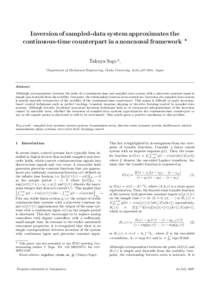 Inversion of sampled-data system approximates the continuous-time counterpart in a noncausal framework ? Takuya Sogo a , a  Department of Mechanical Engineering, Chubu University, Aichi, Japan