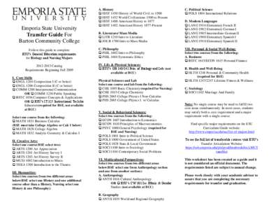 Emporia State University Transfer Guide For Barton Community College Follow this guide to complete ESU’s General Education requirements for Biology and Nursing Majors