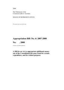 Appropriation Bill (NoA Bill for an Act to appropriate money out of the Consolidated Revenue Fund for the ordinary annual services of the Government, and for related purposes