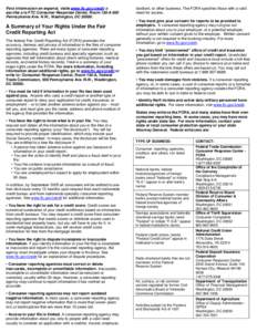 Credit bureau / Credit history / Credit score / Consumer protection / Opt-out / Identity theft / Tenant screening / Fair and Accurate Credit Transactions Act / Financial economics / Credit / Fair Credit Reporting Act