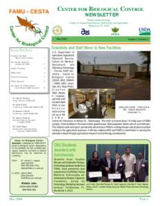 CENTER FOR BIOLOGICAL CONTROL NEWSLETTER Florida A&M University, College of Engineering Sciences, Technology, and Agriculture, Tallahassee, FL 32307