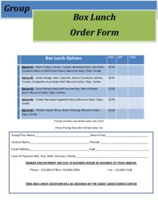 Group  Box Lunch Order Form Box Lunch Options